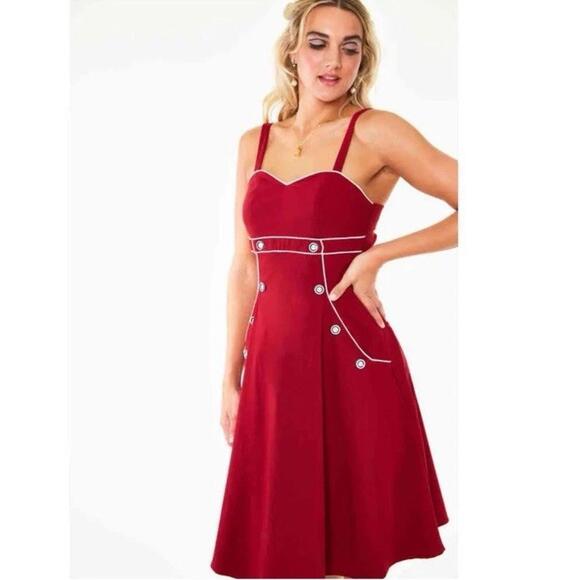 voodoo vixen dress Red CLAUDIA NAUTICAL FLARED DRESS Large - Picture 1 of 7